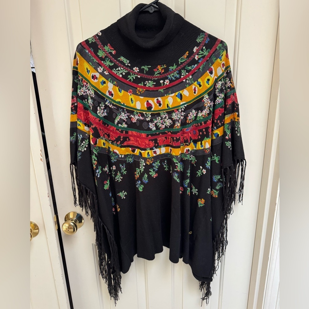Desigual Sequin Fringe Poncho